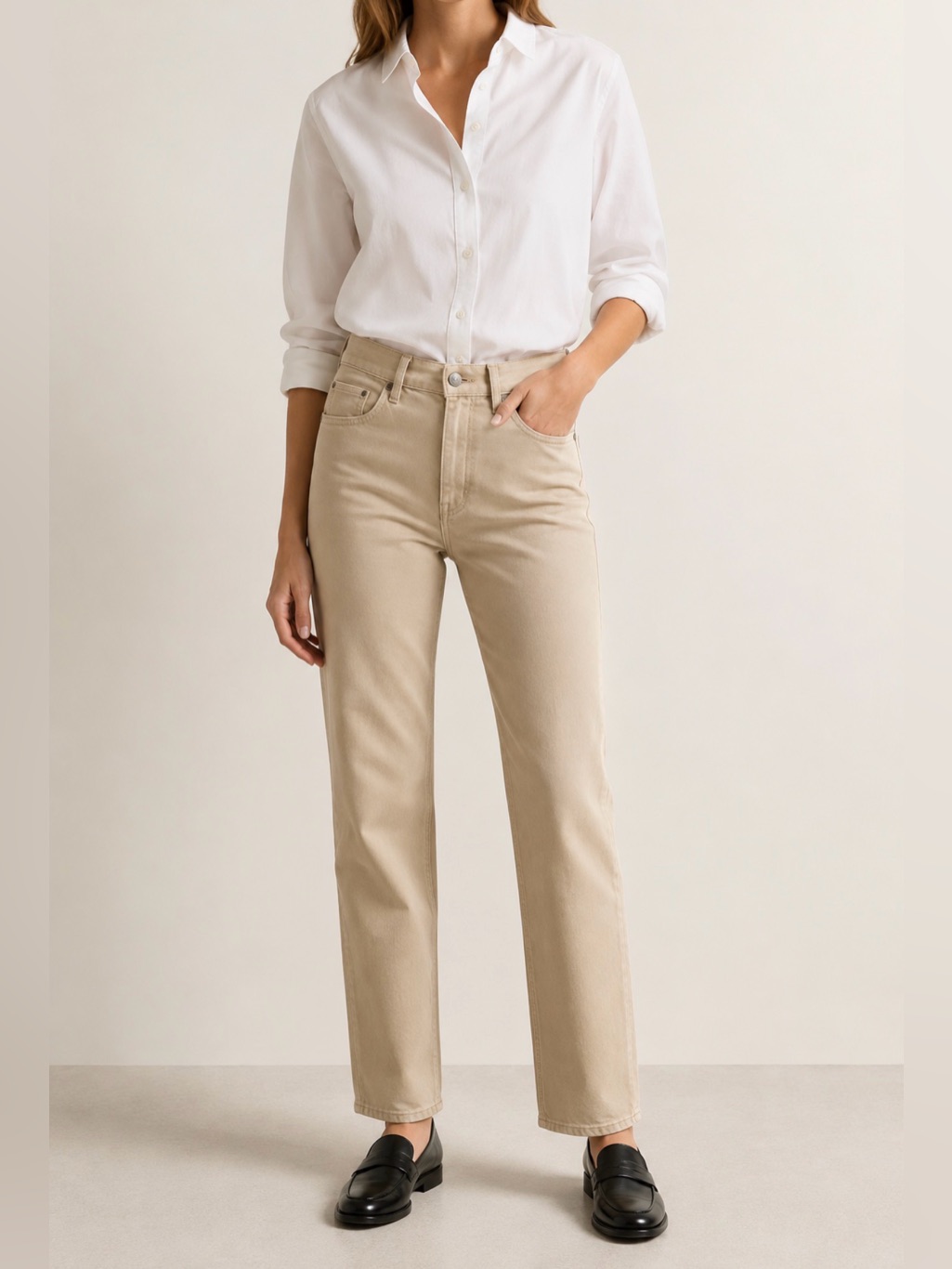 Sandro Paris Cotton Twill Slim Straight Jeans / Sand Beige / Size 27